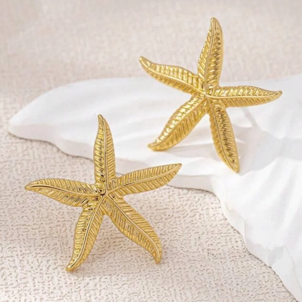 Gold Starfish Stud Earrings Summer Vacation Tropical Boho Women’s Jewelry
